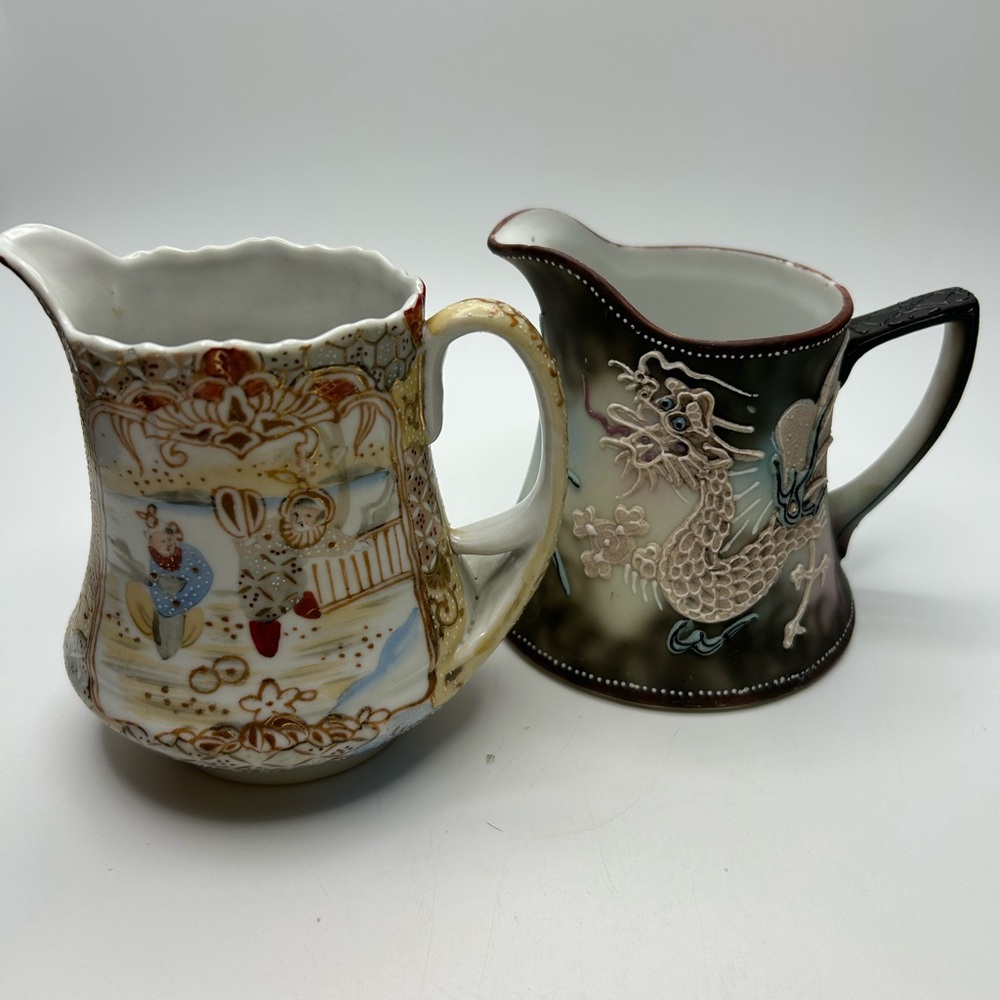 2 Vintage Japanese hand painted creamers.